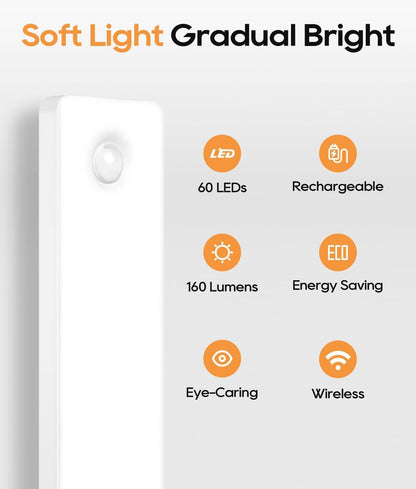 Under Cabinet Lighting, 2 Pack Motion Sensor Light Indoor, Rechargeable Closet Lights Battery Operated, LED Lights for Bedroom, Wireless Dimmable Cabinet Lights, Motion Sensor Step Night Light