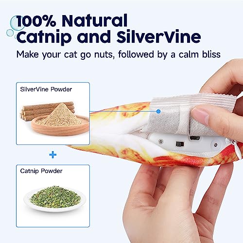Potaroma Cat Toys Flopping Fish with SilverVine and Catnip, Moving Kitten Kicker, Floppy Wiggle Carp for Small Dogs, Interactive Motion Kitty Exercise, 10.5 Inches