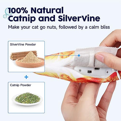 Potaroma Cat Toys Flopping Fish with SilverVine and Catnip, Moving Kitten Kicker, Floppy Wiggle Carp for Small Dogs, Interactive Motion Kitty Exercise, 10.5 Inches