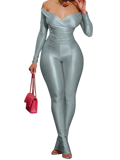 acelyn 2 Piece Outfits for Women Sexy Off Shoulder Tops Bodycon Flared Pant Sets Club Outfits Tracksuit
