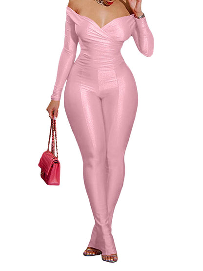 acelyn 2 Piece Outfits for Women Sexy Off Shoulder Tops Bodycon Flared Pant Sets Club Outfits Tracksuit