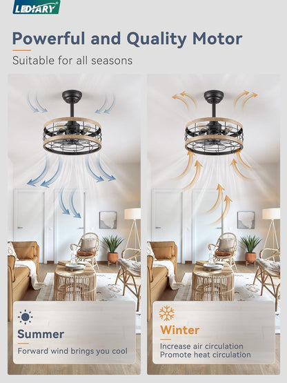 16.5In Caged Ceiling Fan with Light, Fandelier Industrial Ceiling Fan