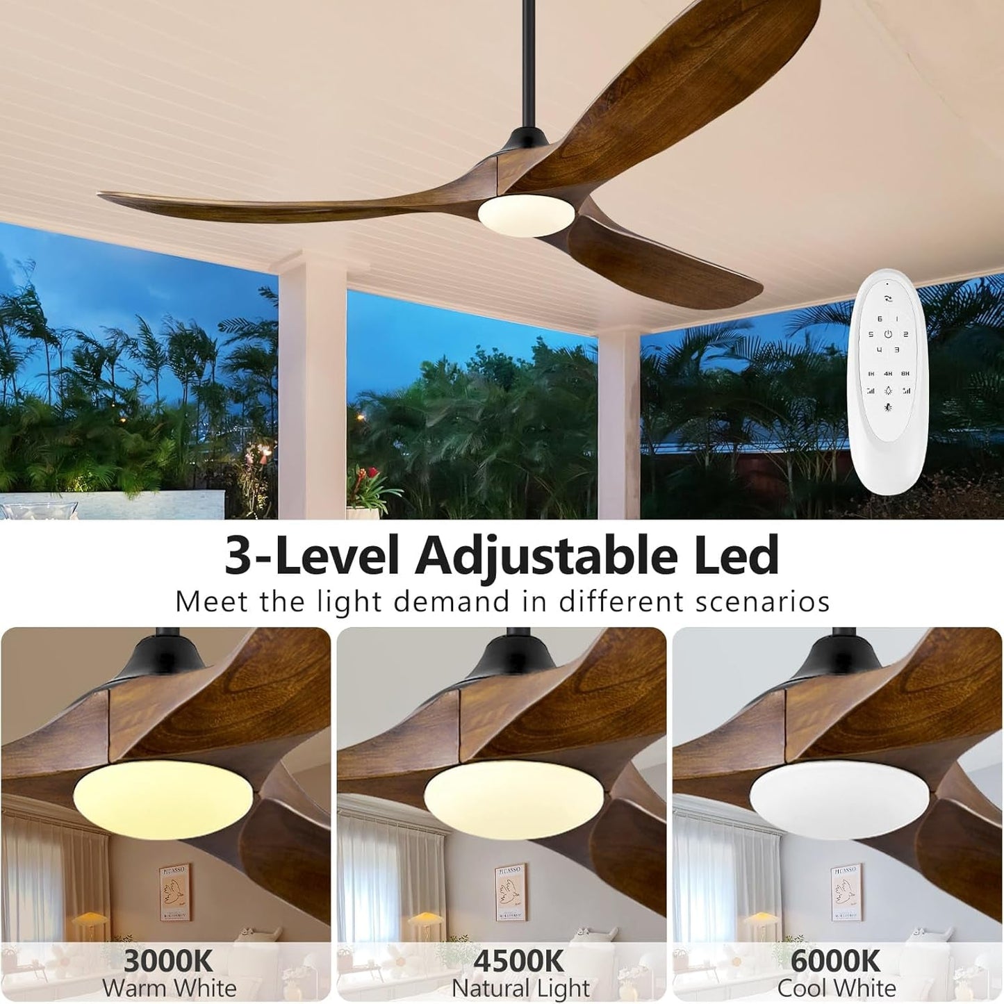 60 Inch Walnut Ceiling Fan With Dimmable LED Lighting-2