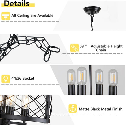 Black Industrial Chandelier Four Light Drum Fixture-2