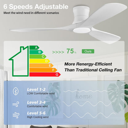 52In Smart Low Profile Ceiling Fans with Lights Remote,Quiet DC