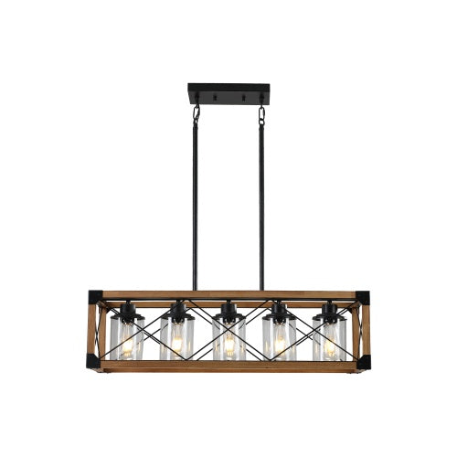 5 Lights Vintage Farmhouse Chandelier For Kitchen, Living Room, Dining Room Walnut - No Bulbs