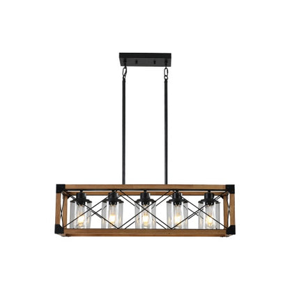 5 Lights Vintage Farmhouse Chandelier For Kitchen, Living Room, Dining Room Walnut - No Bulbs