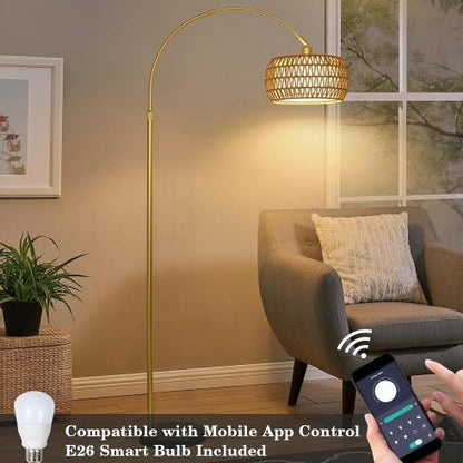 Simian Rattan Standing Lamp, 3 Color Temperature Adjustable Unavailable Platforms- Welfel