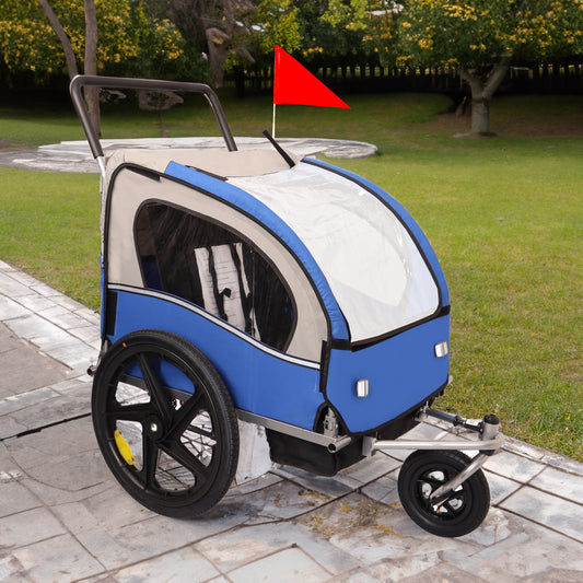 2-in-1 Double 2 Seat Bicycle Bike Trailer Jogger Stroller for Kids Children