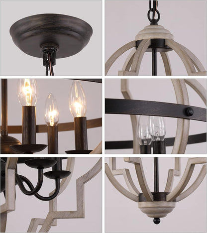 Rustic Antique Orb Chandelier Farmhouse Vintage 6-Lights Oak White