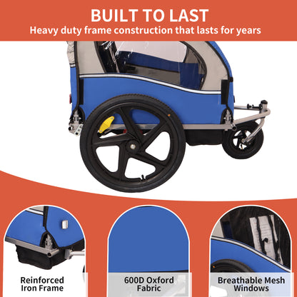 2-in-1 Double 2 Seat Bicycle Bike Trailer Jogger Stroller for Kids Children