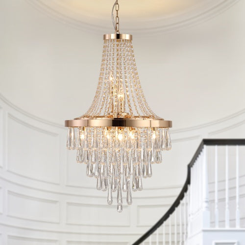 Golden Crystal Chandelier, Large Modern Luxury Chandelier For Living Room, Dining Room, Bedroom, Hallway - Bulb Not Included