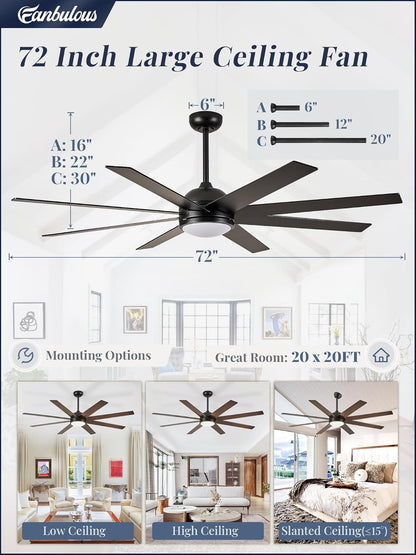 Ceiling Fans with Lights, 72 Inch Large Ceiling Fan with Light and