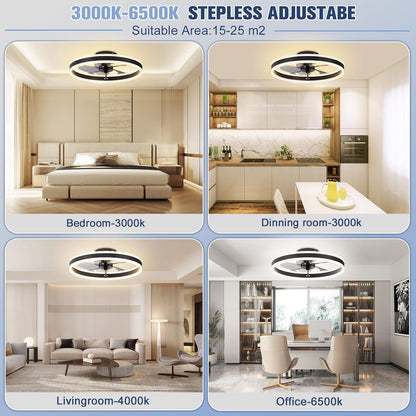 Low Profile Ceiling Fans with Lights and Remote, 19.7In Flush Mount