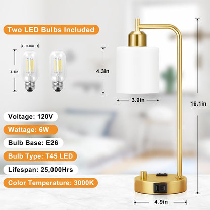 Industrial Table Lamps for Bedroom Set of 2 - Fully Dimmable Bedside