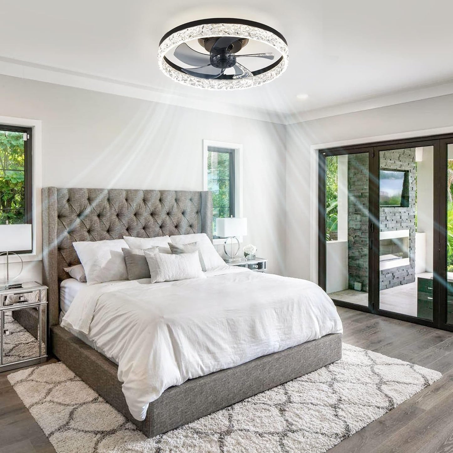20" Modern Ceiling Fans with Lights and Remote, Dimmable Low Profile