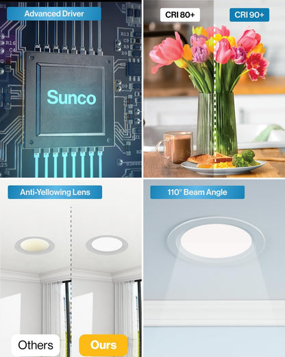 Sunco 24 Pack 4 Inch Ultra Thin LED Recessed Ceiling Light Slim, 5000K