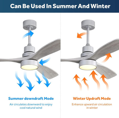 52 Inch Ceiling Fan with Lights, Low Profile Flush Mount Mordern Wood