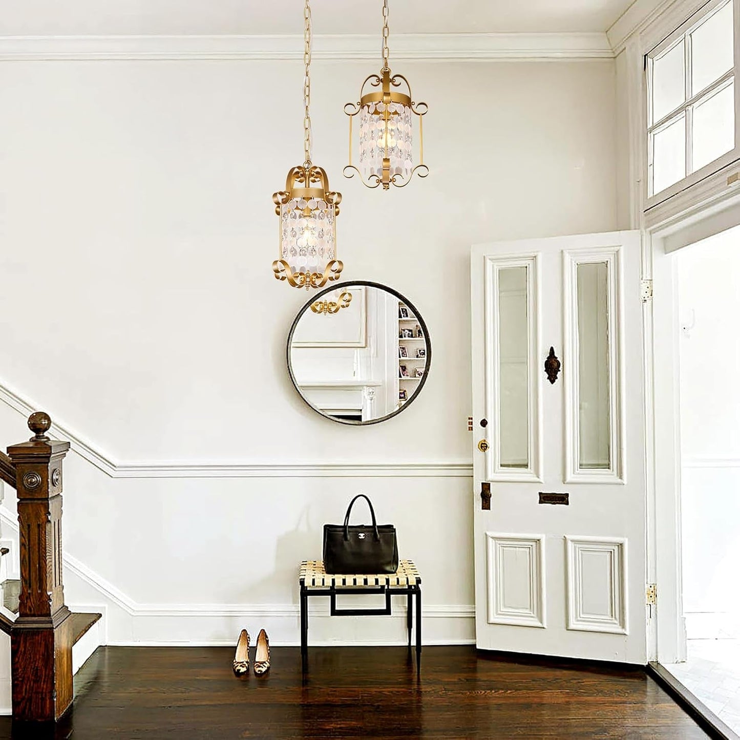 Capiz Shell Pendant Lights 16 Inch Gold Finish Chandelier-2