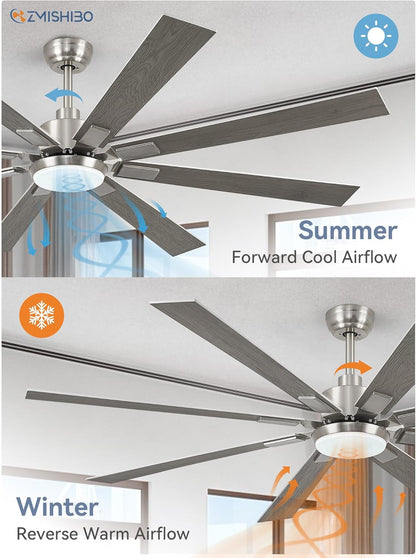 72 Inch Brushed Nickel Modern Ceiling Fans with Lights and Remote,