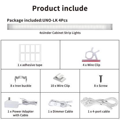 ASOKO Under Cabinet Led Light Plug in, Dimmable Daylight White 4500K, 3 Pack 12 inch Linkable Led Under Counter Lights for Kitchen, Shelf, Workbench, Cupboard, ETL Listed Plug 24V, UNO-LK 4500K