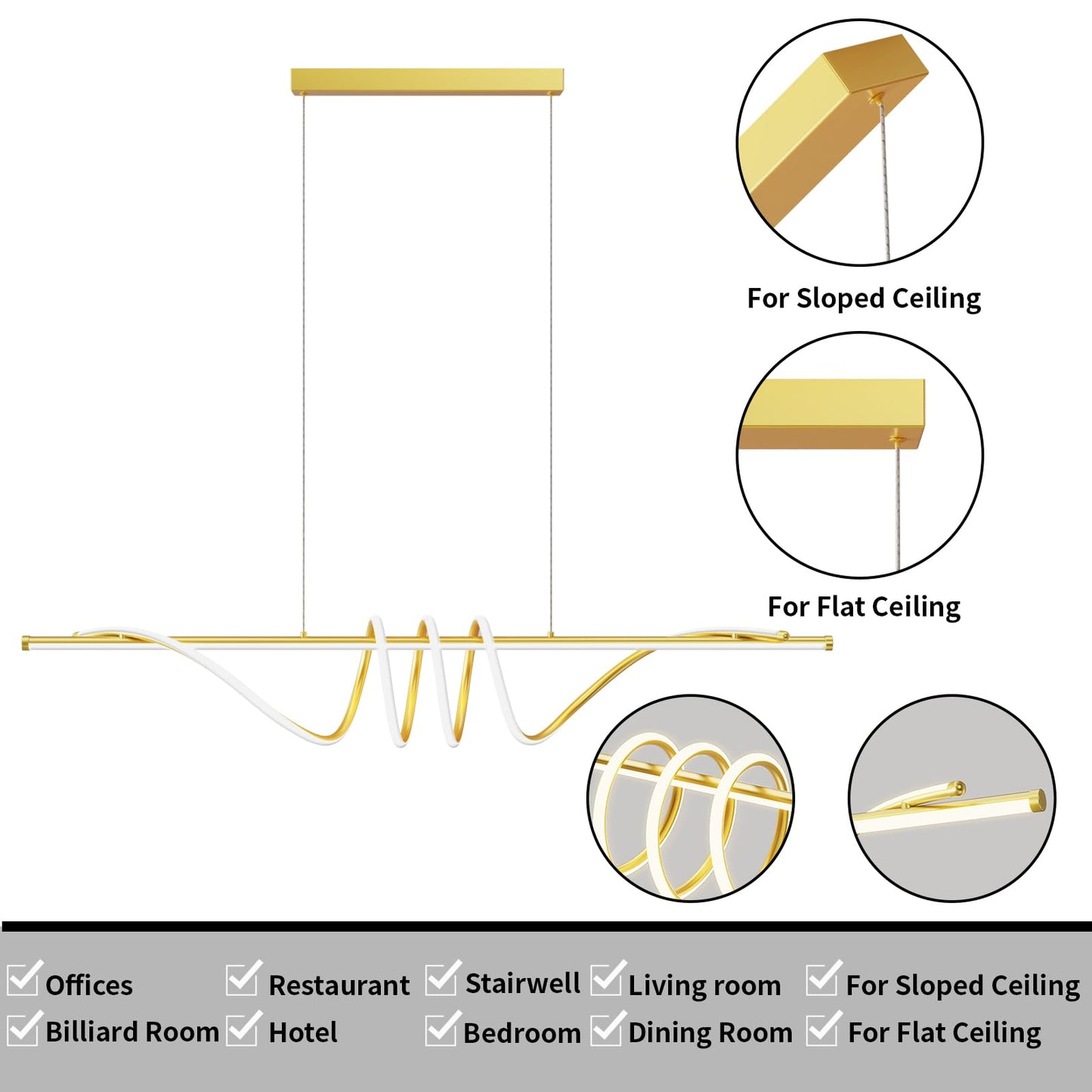 Modern LED Pendant Lights, 39in Chandelier Dimmable with Remote Control 3000k-6000K Adjustable Color Temperature, Aluminum Island Lighting Lamp Fixture for Kitchen, Dining Room, Billiard Room