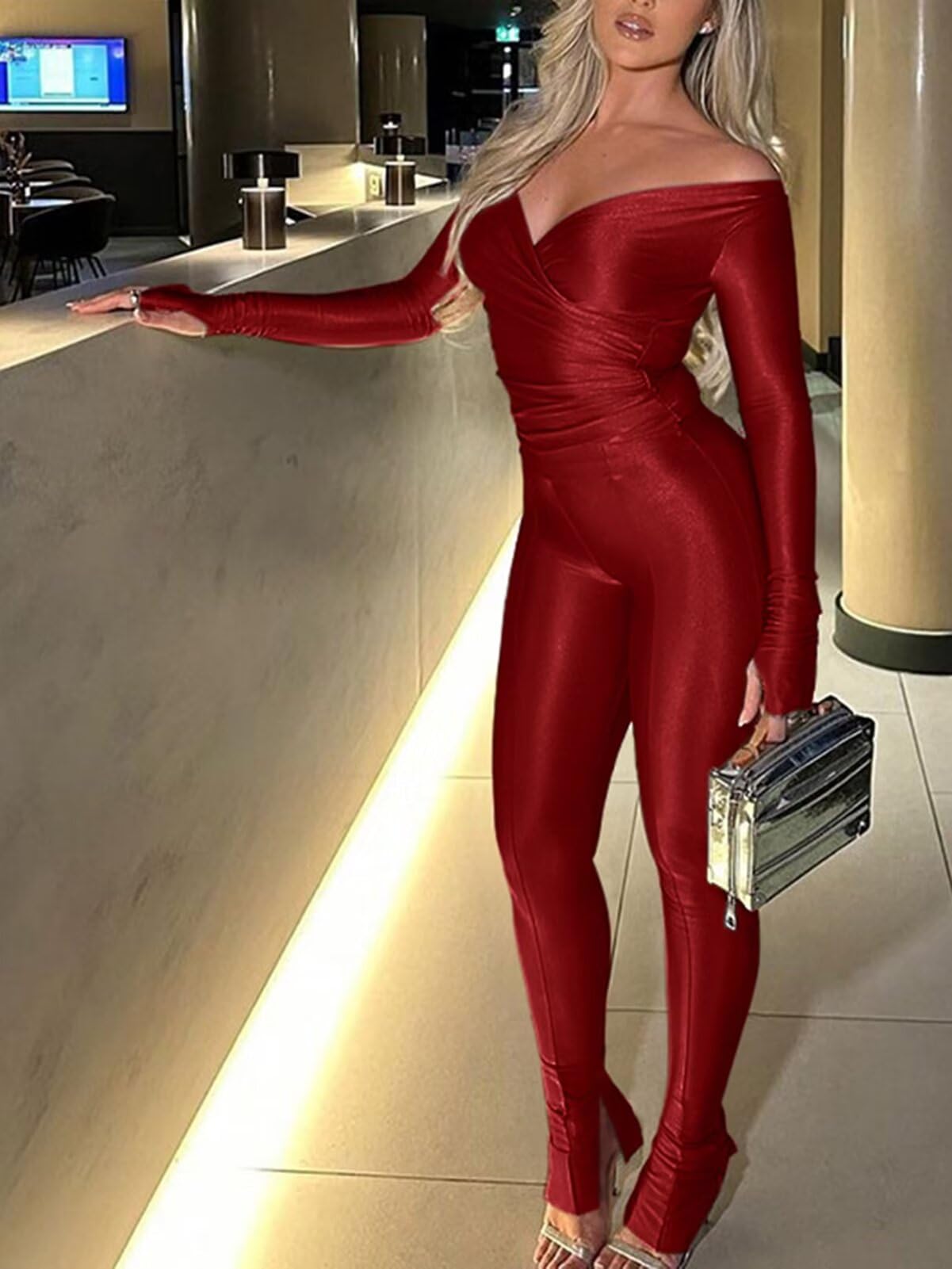 acelyn 2 Piece Outfits for Women Sexy Off Shoulder Tops Bodycon Flared Pant Sets Club Outfits Tracksuit