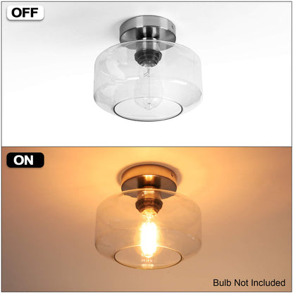 MAXvolador Industrial Semi Flush Mount Ceiling Light, Clear Glass Pendant Lamp Shade, Farmhouse Lighting for Hallway, Vintage Hanging Light Fixtures