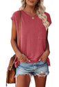 MEROKEETY Women's Casual Cap Sleeve T Shirts Basic Summer Tops Loose Solid Color Blouse