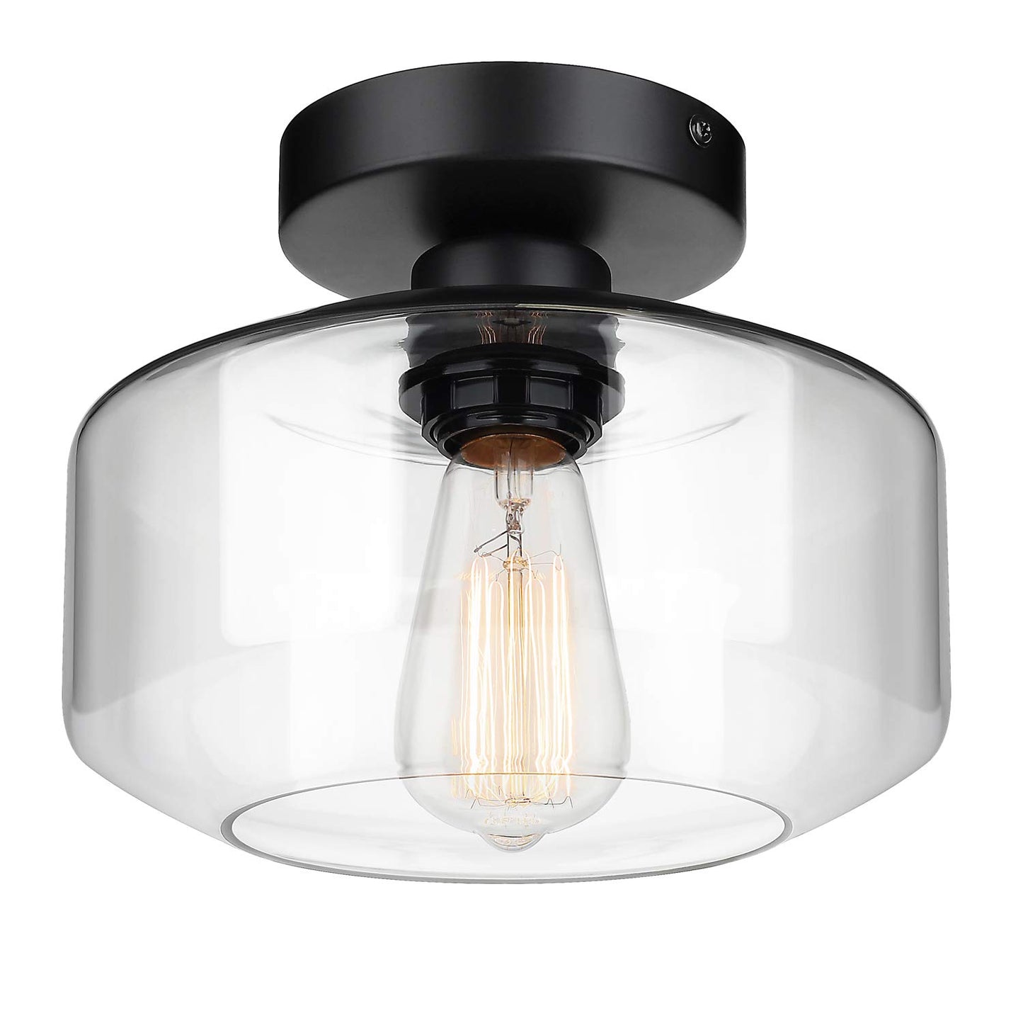 MAXvolador Industrial Semi Flush Mount Ceiling Light, Clear Glass Pendant Lamp Shade, Farmhouse Lighting for Hallway, Vintage Hanging Light Fixtures