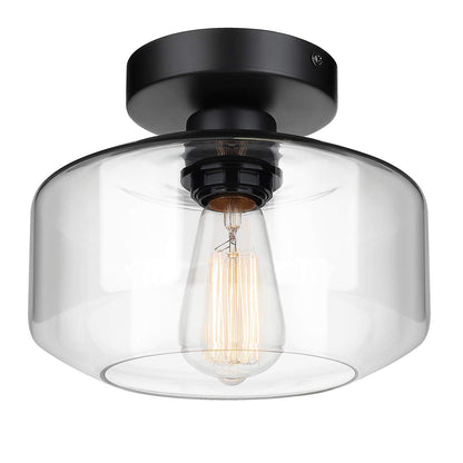 MAXvolador Industrial Semi Flush Mount Ceiling Light, Clear Glass Pendant Lamp Shade, Farmhouse Lighting for Hallway, Vintage Hanging Light Fixtures