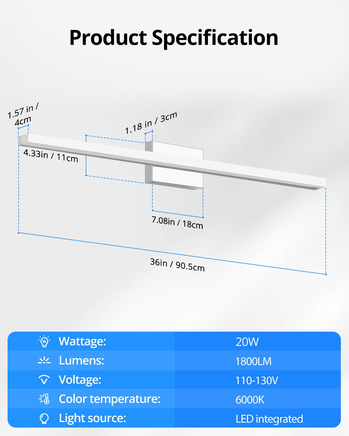 Combuh Modern Bathroom Light Fixtures Over Mirror 16 Inch IP44 9W Chrome Vanity Light Bar for Bathroom Wall Light Fixtures Cool White 6000K