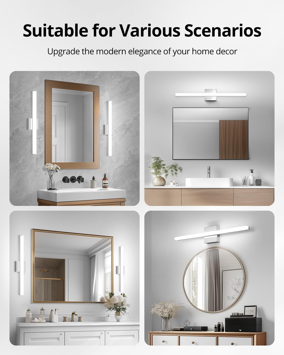 Combuh Modern Bathroom Light Fixtures Over Mirror 16 Inch IP44 9W Chrome Vanity Light Bar for Bathroom Wall Light Fixtures Cool White 6000K