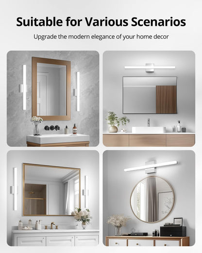 Combuh Modern Bathroom Light Fixtures Over Mirror 16 Inch IP44 9W Chrome Vanity Light Bar for Bathroom Wall Light Fixtures Cool White 6000K