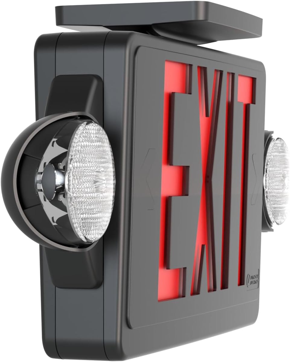 Lithonia Lighting LHQM LED B R M6 LED 2-Light Exit Sign/Emergency with LED Heads and Red Stencil, Black