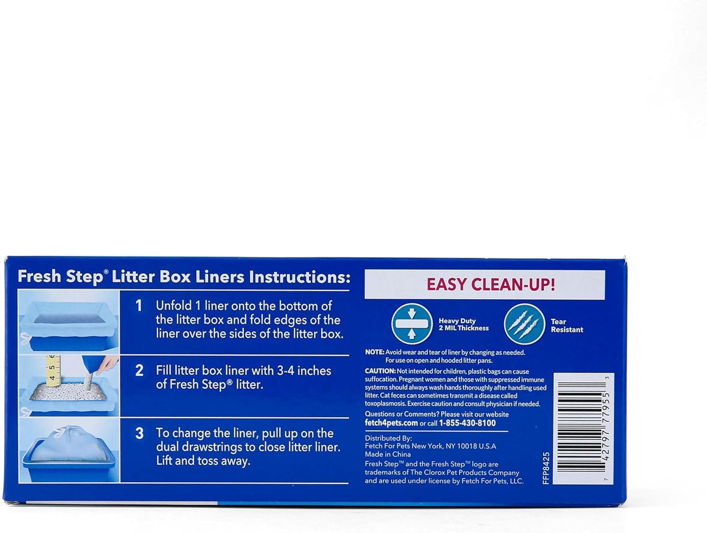 Fresh Step Drawstring Cat Litter Box Liners, Unscented, Size Jumbo, 36" x 19" | Kitty Litter Bags - 15 Count - Cat Litter Liners for Rectangle or Oval Large Litterboxes