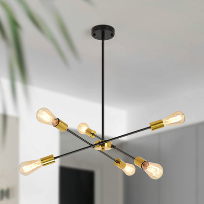Black Sputnik Chandelier 6 Lights Modern Industrial Ceiling Light Mid Century Vintage Contemporary Pendant Dining Room Lighting Fixtures Hanging