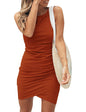 BTFBM Women 2025 Summer Sleeveless Tank Dresses Crew Neck Slim Fit Short Casual Ruched Bodycon Party Club Mini Dress