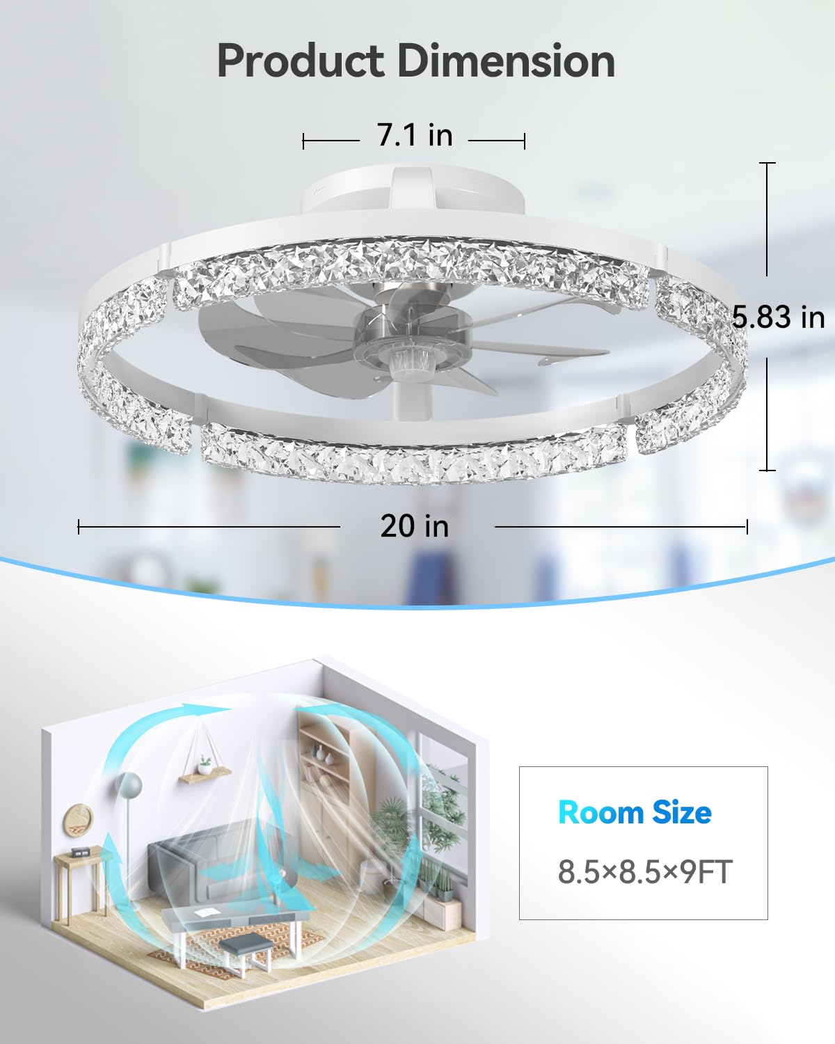 addlon Ceiling Fans with Lights and Remote, 20'' Low Profile Ceiling Fans, 3000-6000K Dimmable Modern Flush Mount LED Fan Light, Fandelier Ceiling Fan for Bedroom, Kitchen, Living Room, Black