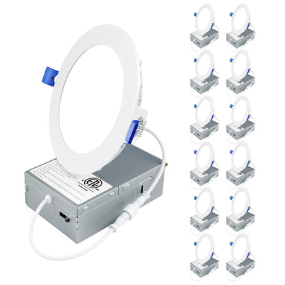 Ensenior 12 Pack 4 Inch LED Recessed Ceiling Light, Dimmable, 2700K-5000K 5CCT, 750LM 9W 120V, High Brightness Canless Wafer Downlight - ETL&FCC&IC