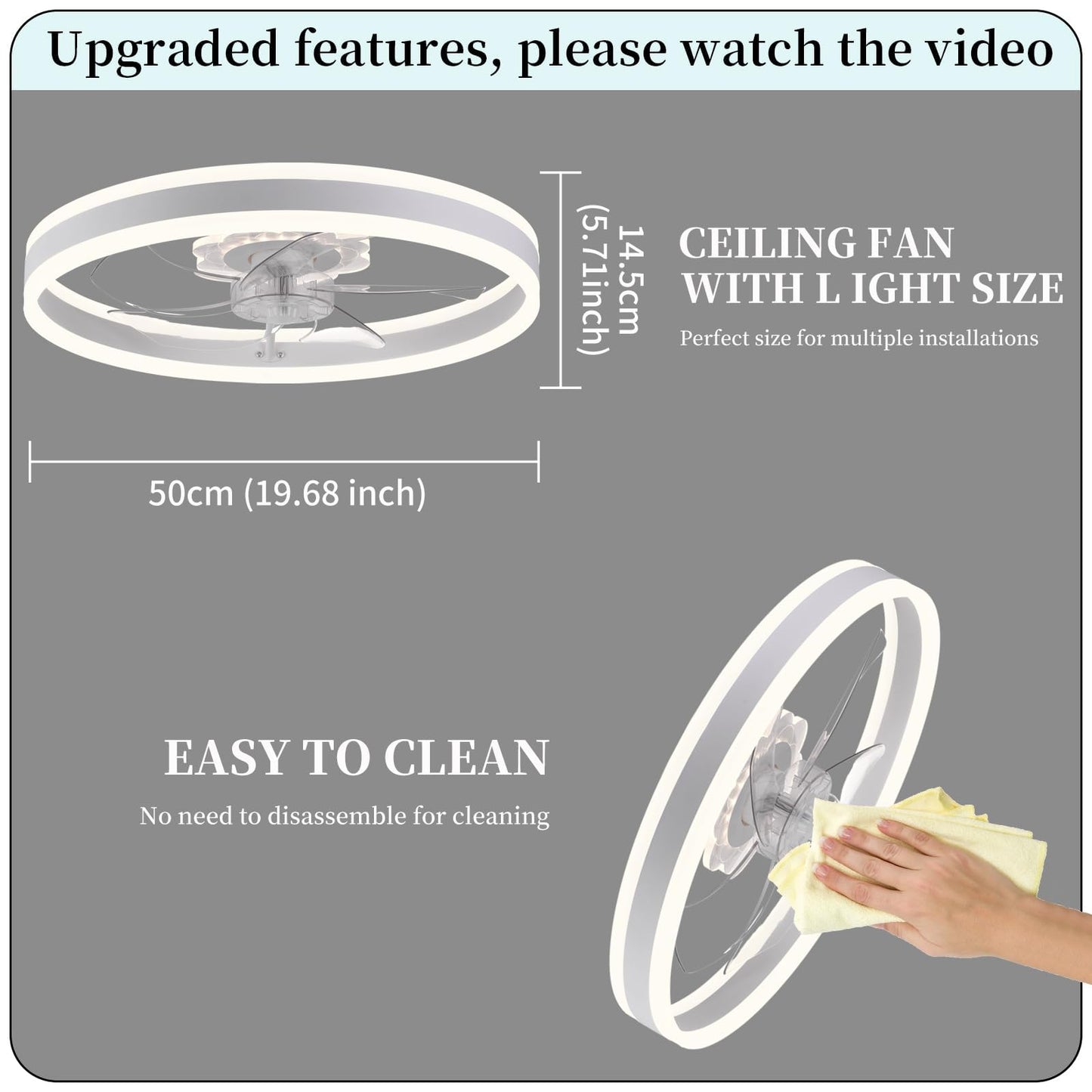 20‘’ Ceiling Fan with Light, Upgraded Low Profile Fan, Flush Mount Ceiling Fan, 6 Speeds, Dimmable LED, App & Remote Control, Quiet DC Motor, for Bedroom, Living Room, F115 White