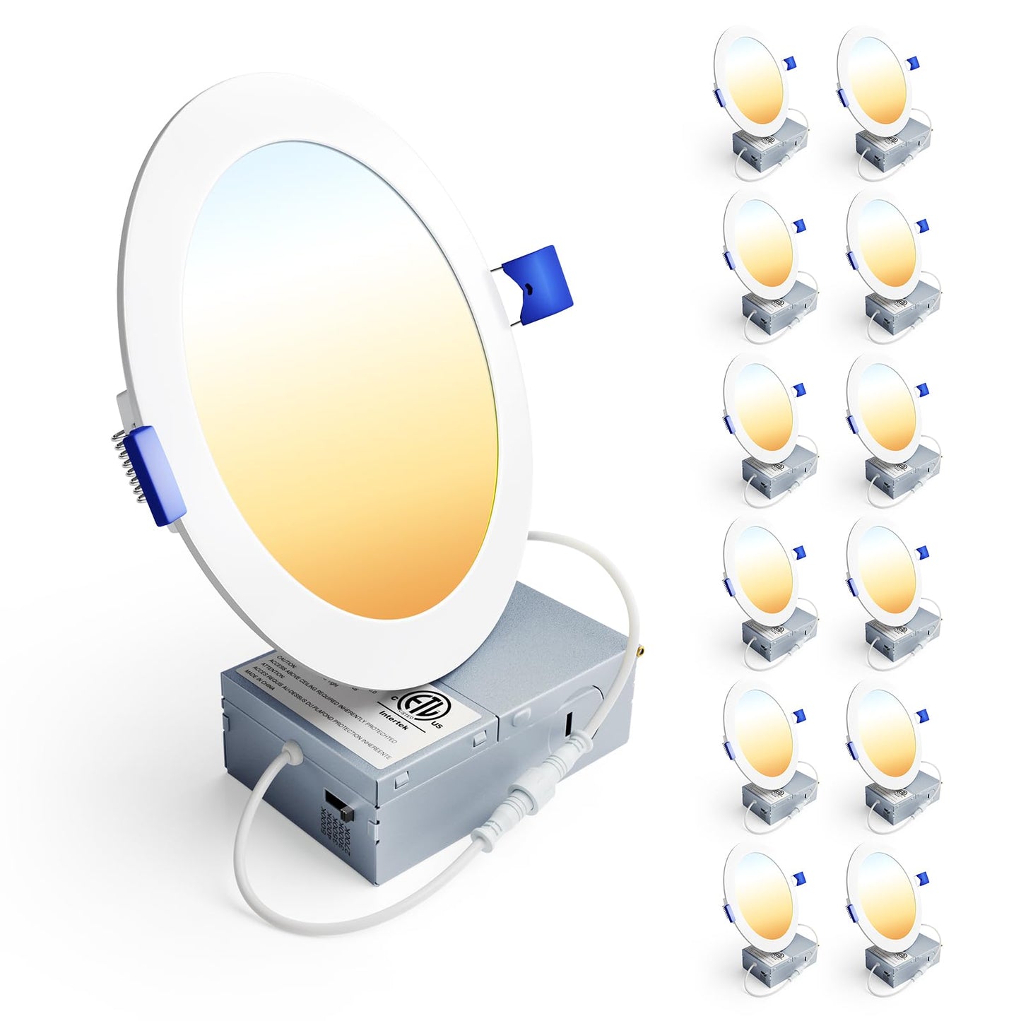 Ensenior 12 Pack 4 Inch LED Recessed Ceiling Light, Dimmable, 2700K-5000K 5CCT, 750LM 9W 120V, High Brightness Canless Wafer Downlight - ETL&FCC&IC