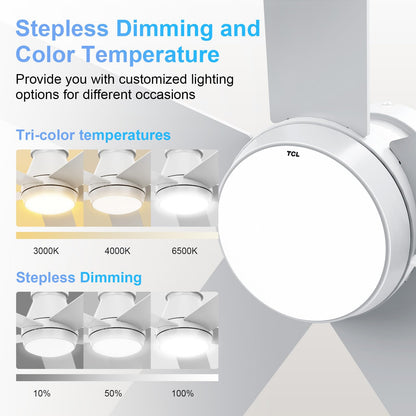 TCL 52" Ceiling Fan with Lights, Black Flush Mount Ceiling Fans with Remote Control, 6 Speeds DC Reversible, Dimmable, Noiseless, Low Profile