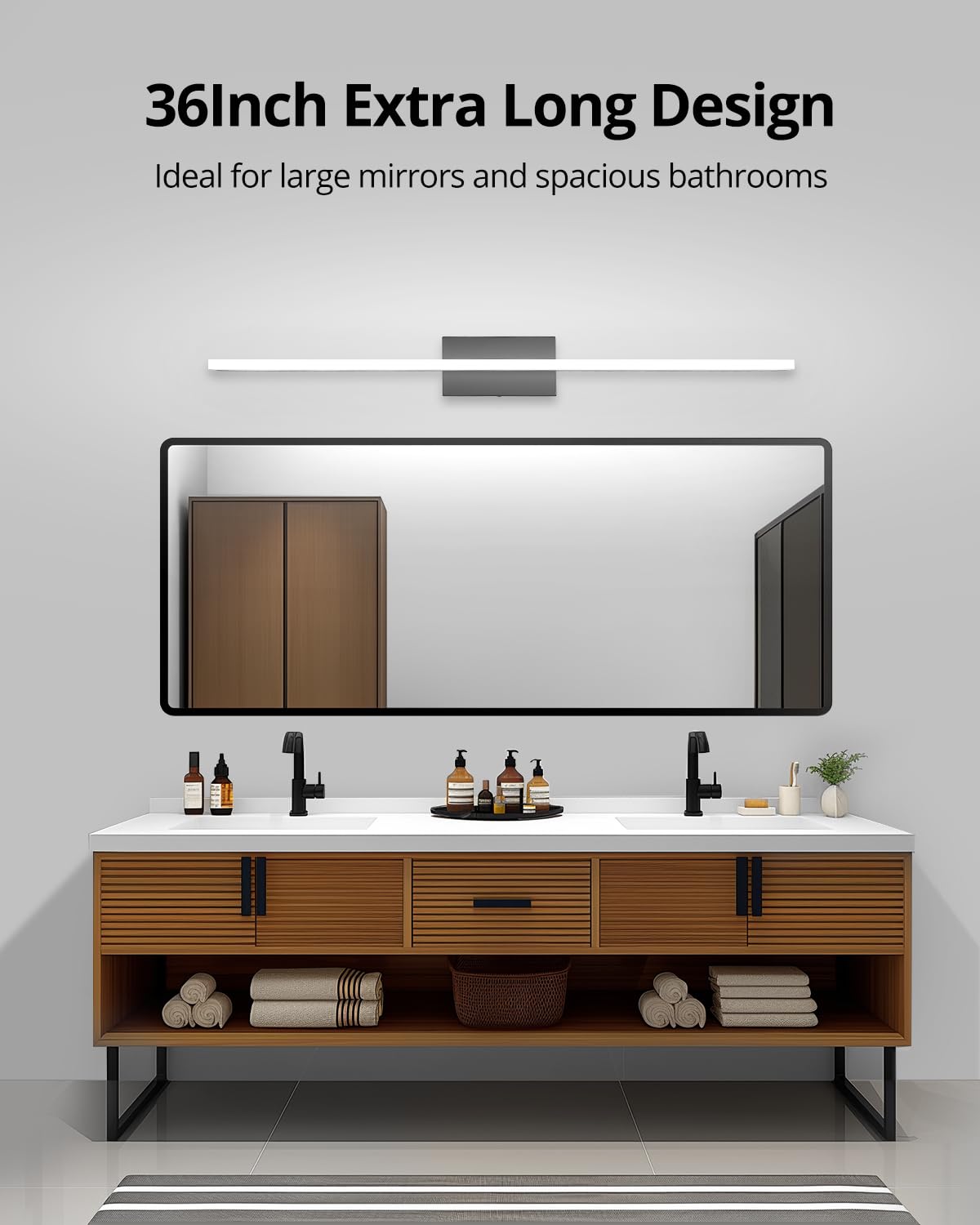 Combuh LED Bathroom Vanity Light Bar 16 Inch 9W Black IP44 Bathroom Light Fixtures Over Mirror Modern Bath Wall Lighting Fixture Sconce Indoor Cool White 6000K