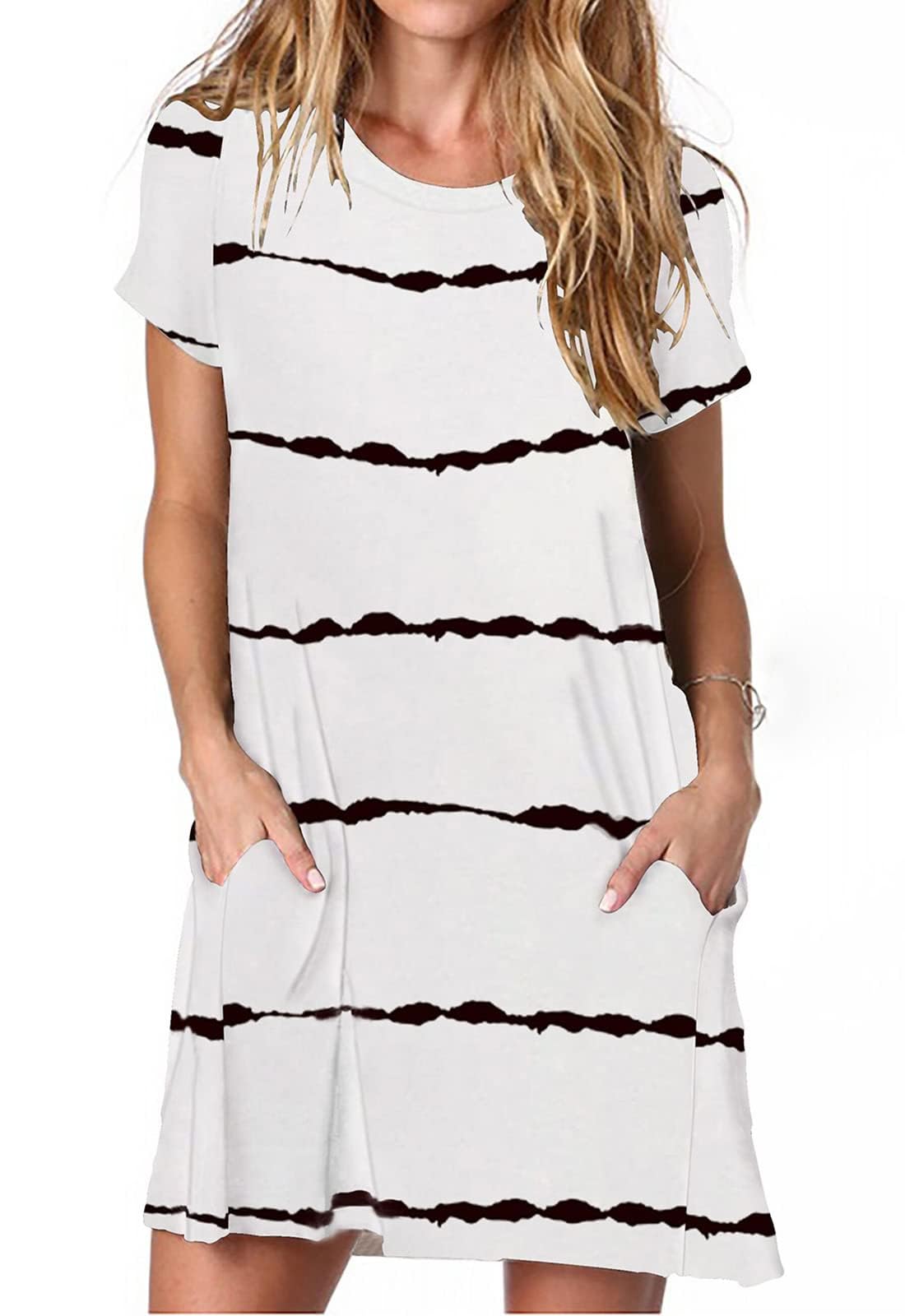 Alaster Women’s Casual Summer T Shirt Dress Loose Short Sleeve Tunic Dress with Pocket for Women