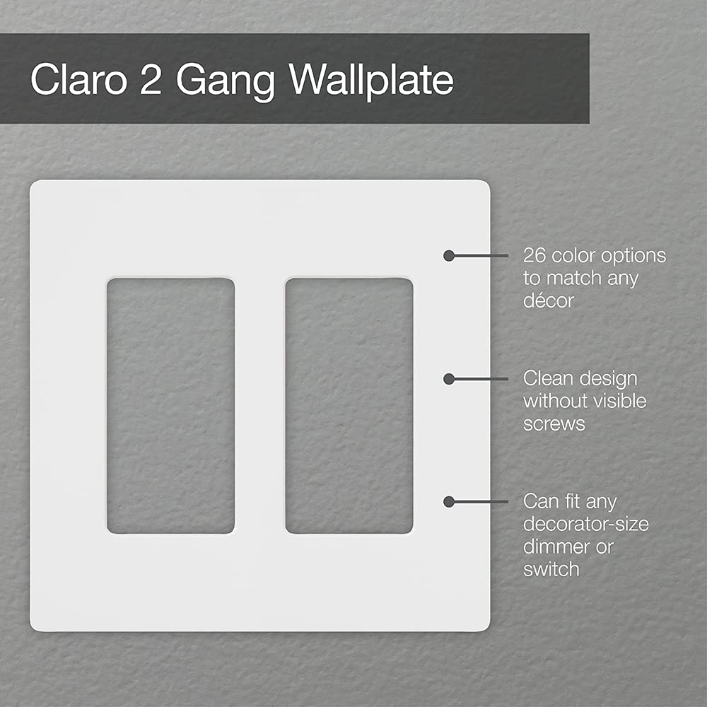 Lutron Claro 2 Gang Decorator/Rocker Wallplate, Gloss, Gray (1-Pack) | CW-2-GR