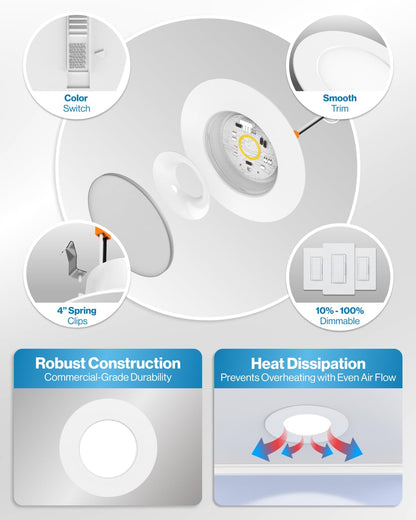 Sunco 12 Pack Retrofit LED Recessed Lighting 6 Inch, Can Lights for Ceiling, 1200 LM, 15W, Selectable CCT 2700K/3000K/4000K/5000K/6000K, Dimmable, Ultra Thin Flat Light Fixture UL