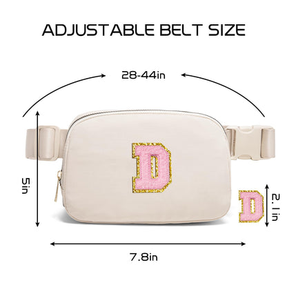 Gitus Belt Bag Fanny Pack Crossbody Bags with Initial Letter Patch Cute Stuff Birthday Gifts for Teenager Girls Cool Stuff for Teens Trendy Preppy Stuff for Teen Girls (Beige-A)