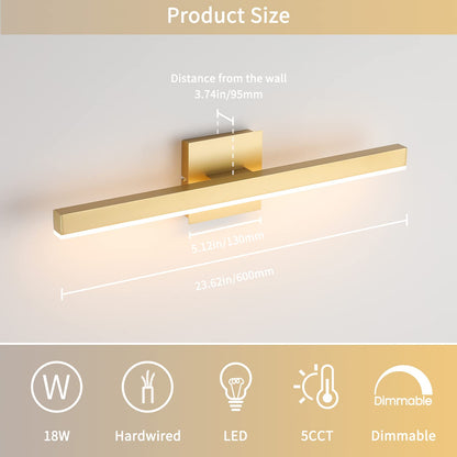 Joossnwell Black Bathroom Vanity Light Fixtures Dimmable 5CCT LED Bathroom Lighting Bar 15.75 Inch Modern Bath Lights Fixture Over Mirror 12W