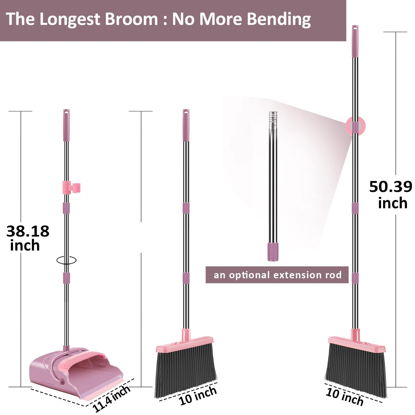 kelamayi Upgrade Broom and Dustpan Set, Self-Cleaning with Dustpan Teeth, Indoor&Outdoor Sweeping, Ideal for Dog Cat Pets Home Use, Stand Up Broom and Dustpan (Gray&Orange)